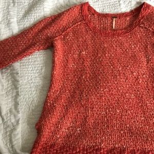 new Free People wide neck knit sweater in coral
